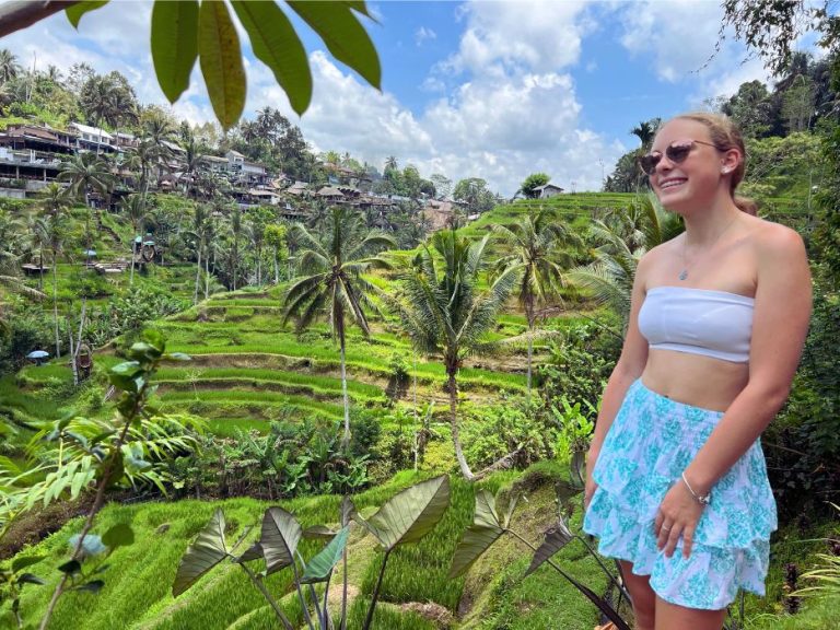 Vanessa Posing on the beautiful backdrop Rice Fields Ubud