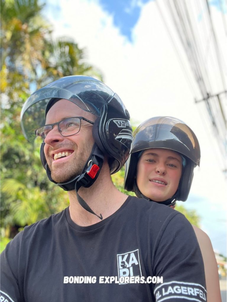 renting a scooter in bali is fun, us driving around