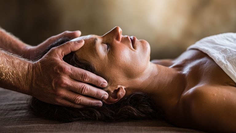 Hands on the head of patient while doing a reiki healing
