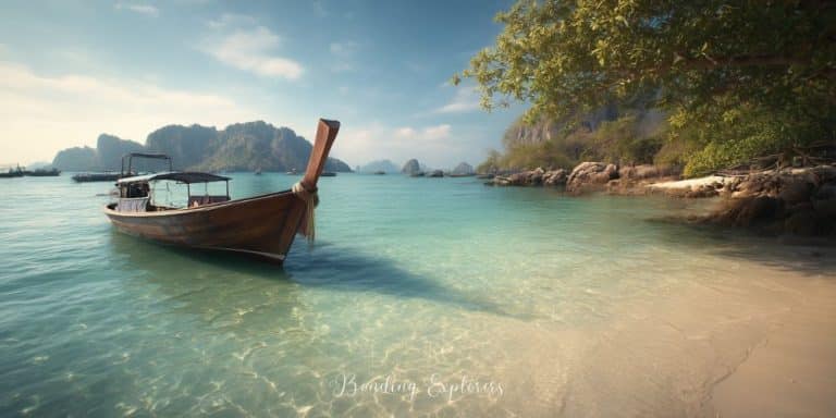 Boat of the coast of KOH TAO with the beach in sight