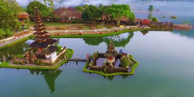 Drone view of the Ulun Danu Beratan Temple